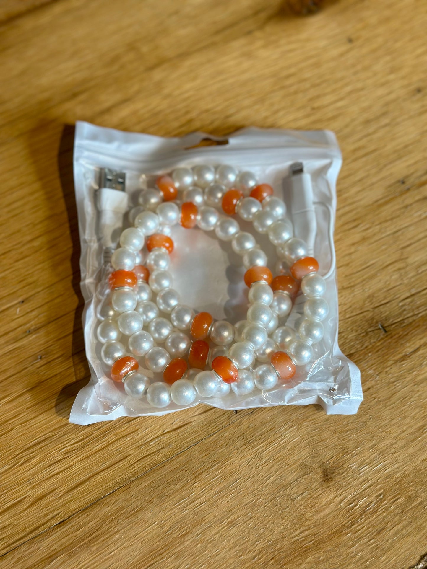 Orange & White Beaded 3-in-1 Charging Cable