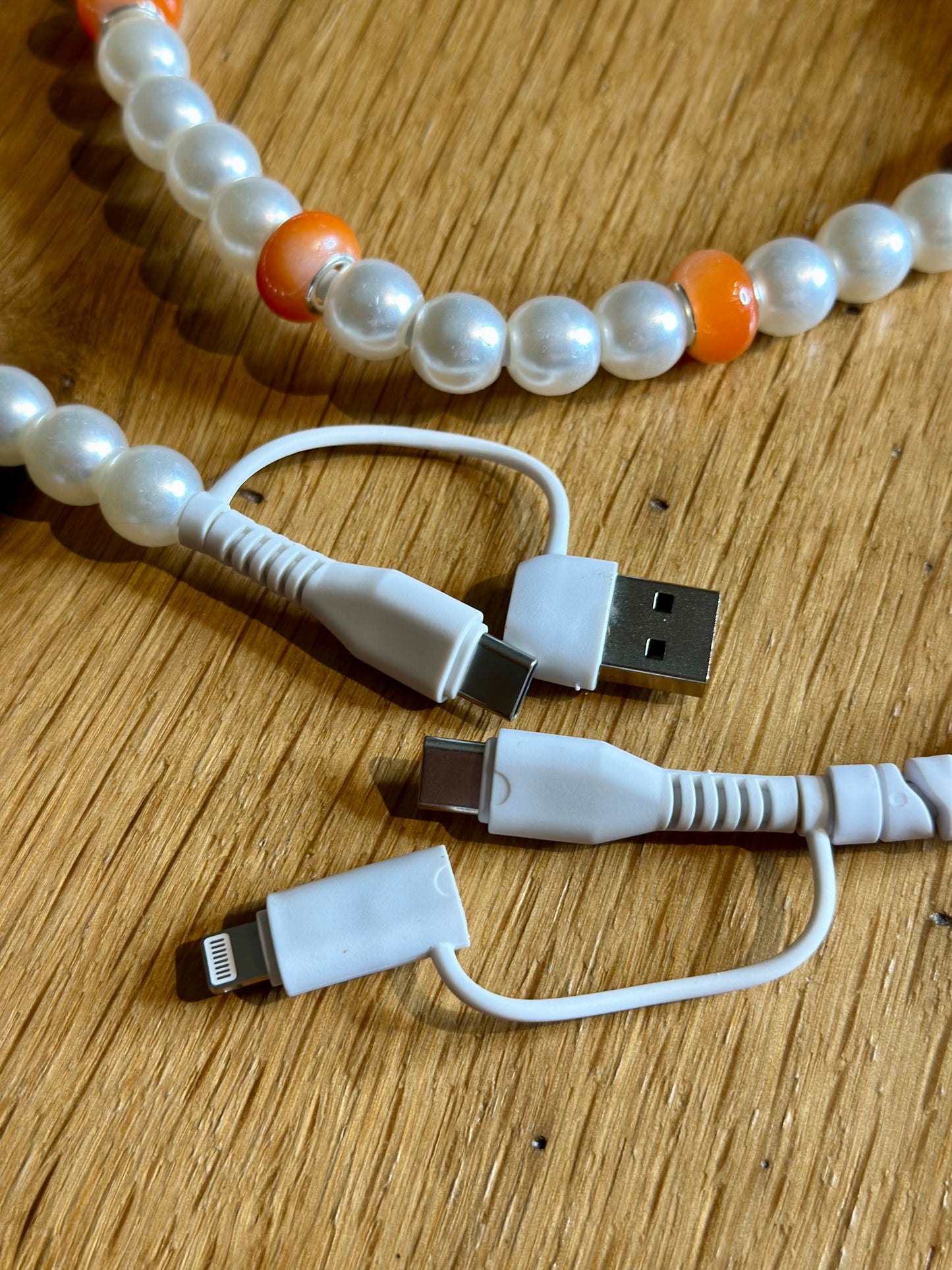 Orange & White Beaded 3-in-1 Charging Cable
