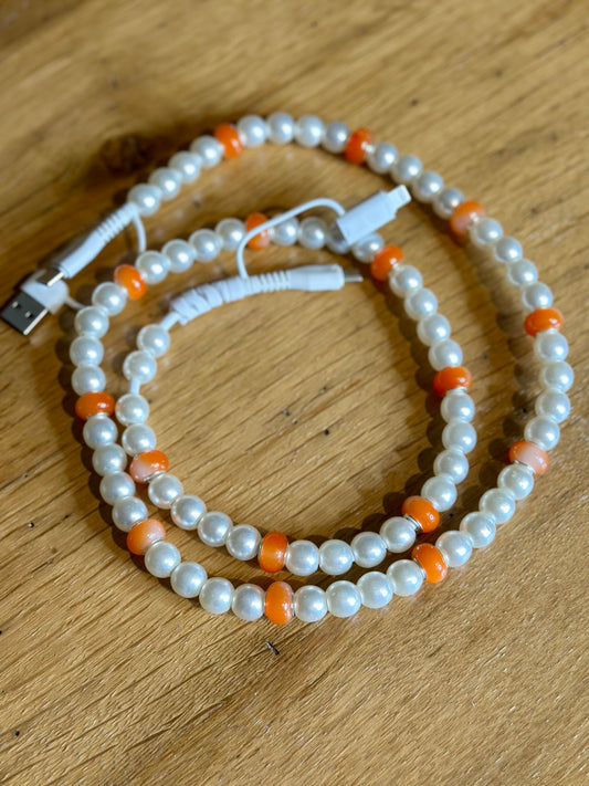 Orange & White Beaded 3-in-1 Charging Cable