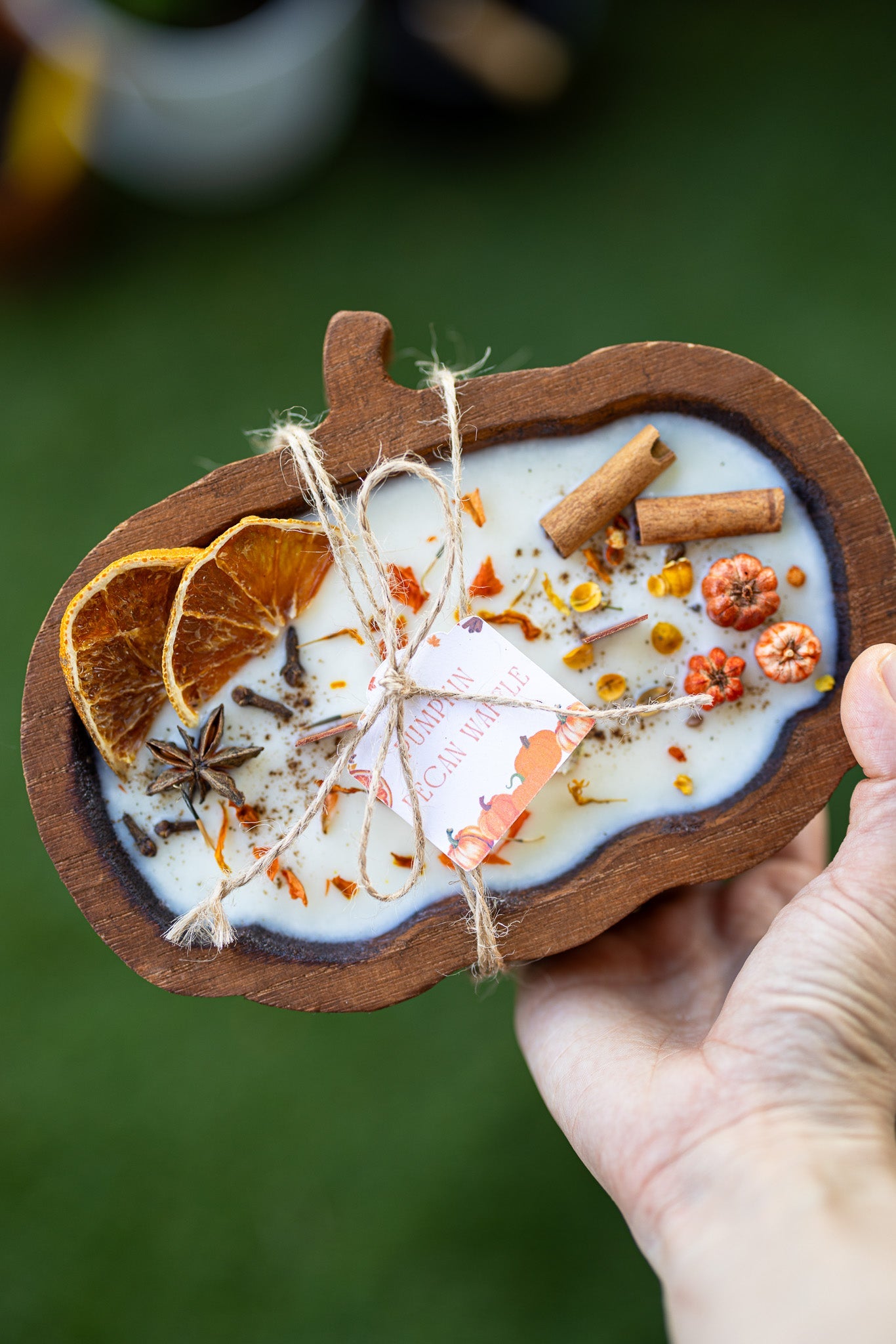 Wooden Pumpkin-Shaped Dough Bowl Candle