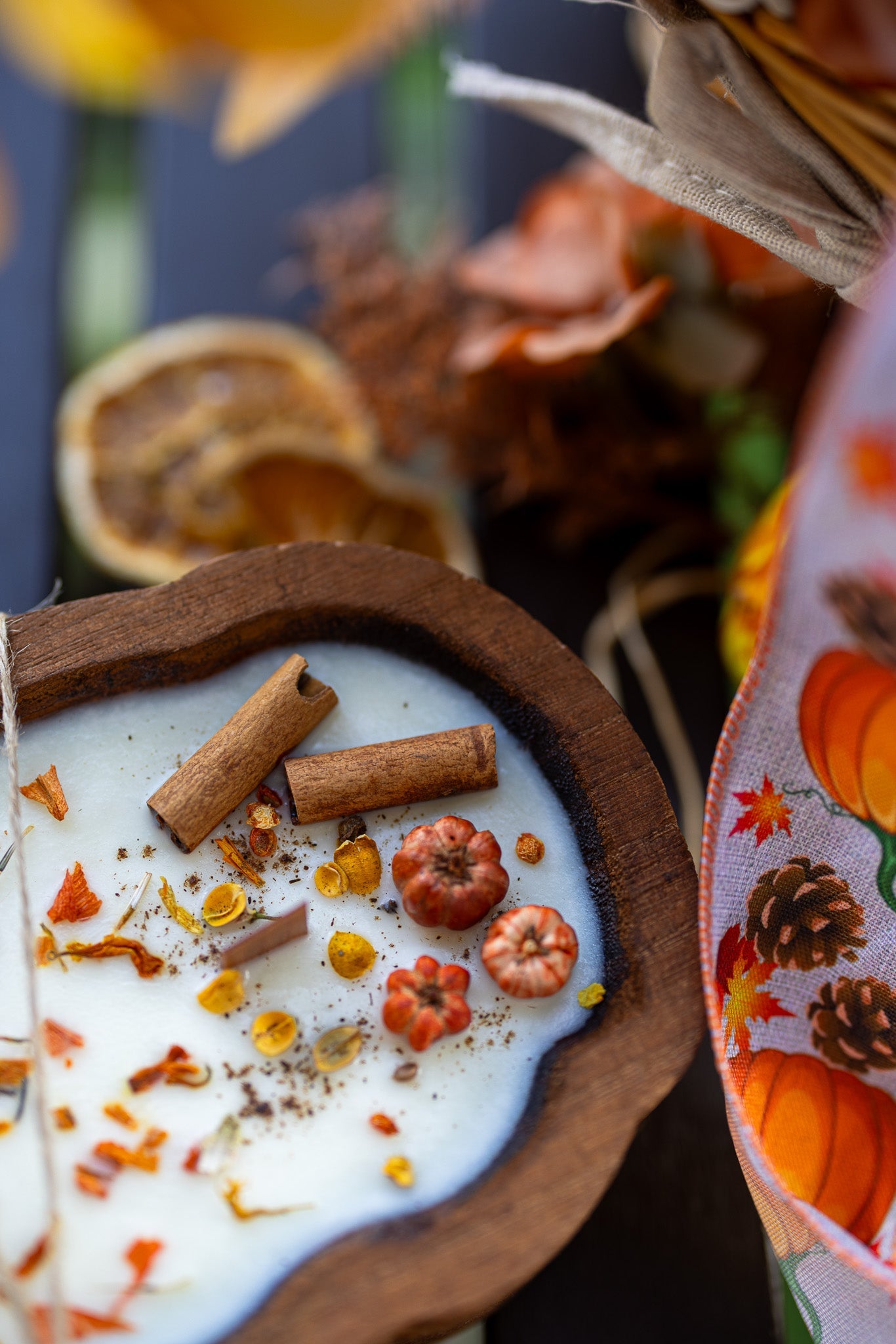 Wooden Pumpkin-Shaped Dough Bowl Candle