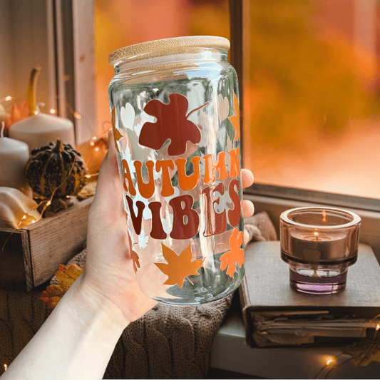 Autumn Vibes Glass Tumbler | 16 oz
